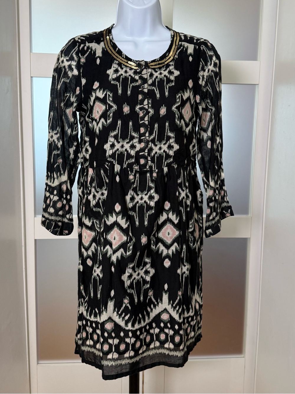 Rapsodia Long Sleeve Boho Cotton Mini Dress, Size XS.
